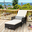 Outdoor Patio Wicker Chaise Lounge Chair with Adjustable Backrest and Pillow