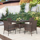 5 Pieces Patio Rattan Dining Furniture Set with Arm Chair and Wooden Table Top