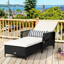Patio Wicker Chaise Lounge Chair with Pillow and Adjustable Backrest with Cushion-Black