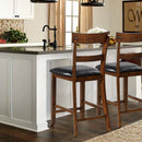 2 Pieces Counter Height Chair Set with Leather Seat and Rubber Wood Legs