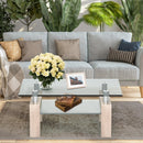 Rectangle Glass Coffee Table with Metal Legs for Living Room