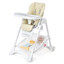 Baby Convertible Folding Adjustable High Chair with Wheel Tray Storage Basket-Beige
