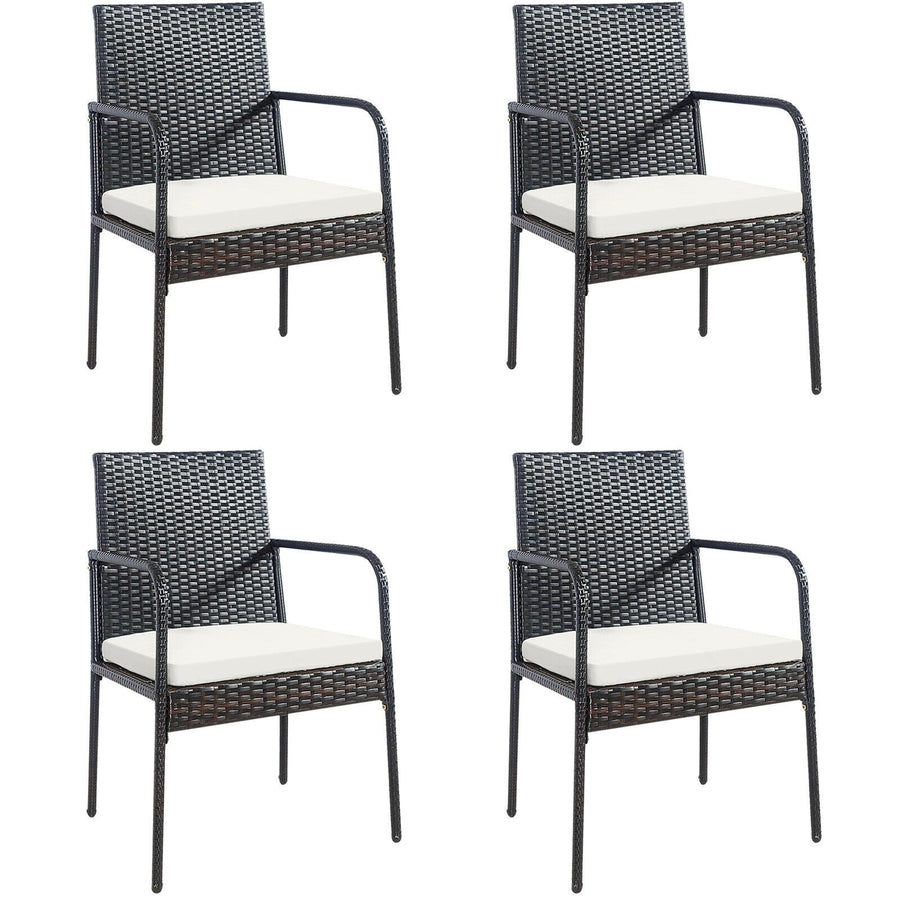 4 Pieces Patio Wicker Rattan Dining Set with Comfy Cushions