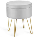 Round Velvet Storage Ottoman Footrest Stool Vanity Chair with Metal Legs