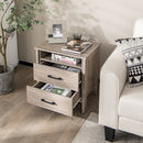 Modern Wood Grain Nightstand with Cable Hole and Open Compartment