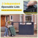 3-Bin Metal Trash Can Storage Shed with Flip-Up Lids for Yard