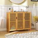 3-Door Bamboo Bathroom Cabinet with Shelves-Natural