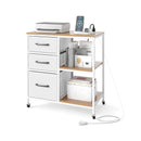3 Drawer Mobile File Cabinet with Charging Station Rolling Printer Stand with Open Storage Shelves