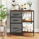 3 Drawer Mobile File Cabinet with Charging Station Rolling Printer Stand with Open Storage Shelves
