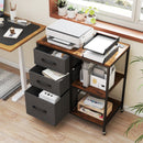 3 Drawer Mobile File Cabinet with Charging Station Rolling Printer Stand with Open Storage Shelves