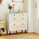 3-Drawer Rattan Nightstand Boho Chest of Drawers for Bedroom