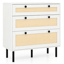 3-Drawer Rattan Nightstand Boho Chest of Drawers for Bedroom