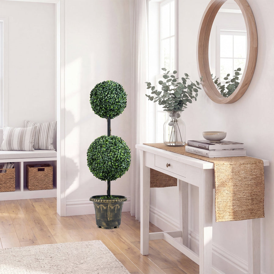 Artificial Boxwood Topiary Tree 3 FT Double Ball Shrubs