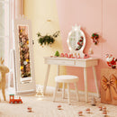 3 In 1 Kids Jewelry Cabinet with 3-Color Lighted Full Length Mirror and Internal Mirror