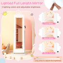 3 In 1 Kids Jewelry Cabinet with 3-Color Lighted Full Length Mirror and Internal Mirror
