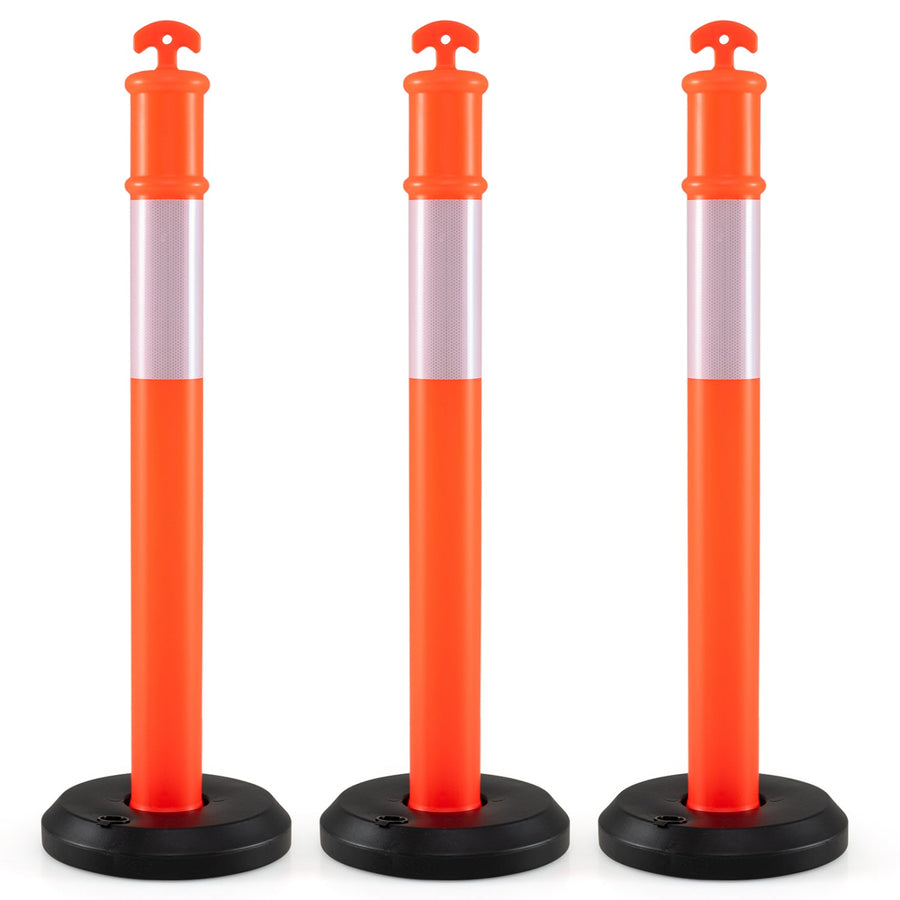 3 Pack Traffic Delineator Posts with Fillable Base for Parking Lots and Construction