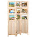 3 Panel Folding Privacy Screen with 9 Swivel Paulownia Wood Photo Frames-Natural