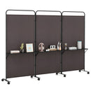 3-Panel Folding Room Divider with 3 Metal Shelves and Lockable Wheels