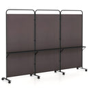 3-Panel Folding Room Divider with 3 Metal Shelves and Lockable Wheels
