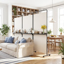 3-Panel Room Divider with Shelves 6 FT Tall Folding Privacy Screen with Lockable Wheels