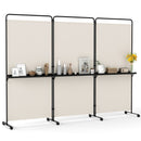 3-Panel Room Divider with Shelves 6 FT Tall Folding Privacy Screen with Lockable Wheels