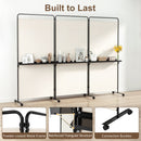 3-Panel Room Divider with Shelves 6 FT Tall Folding Privacy Screen with Lockable Wheels