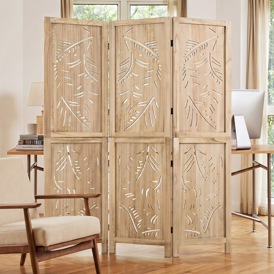 3-Panel Room Divider with Palm Leaf Design - 67