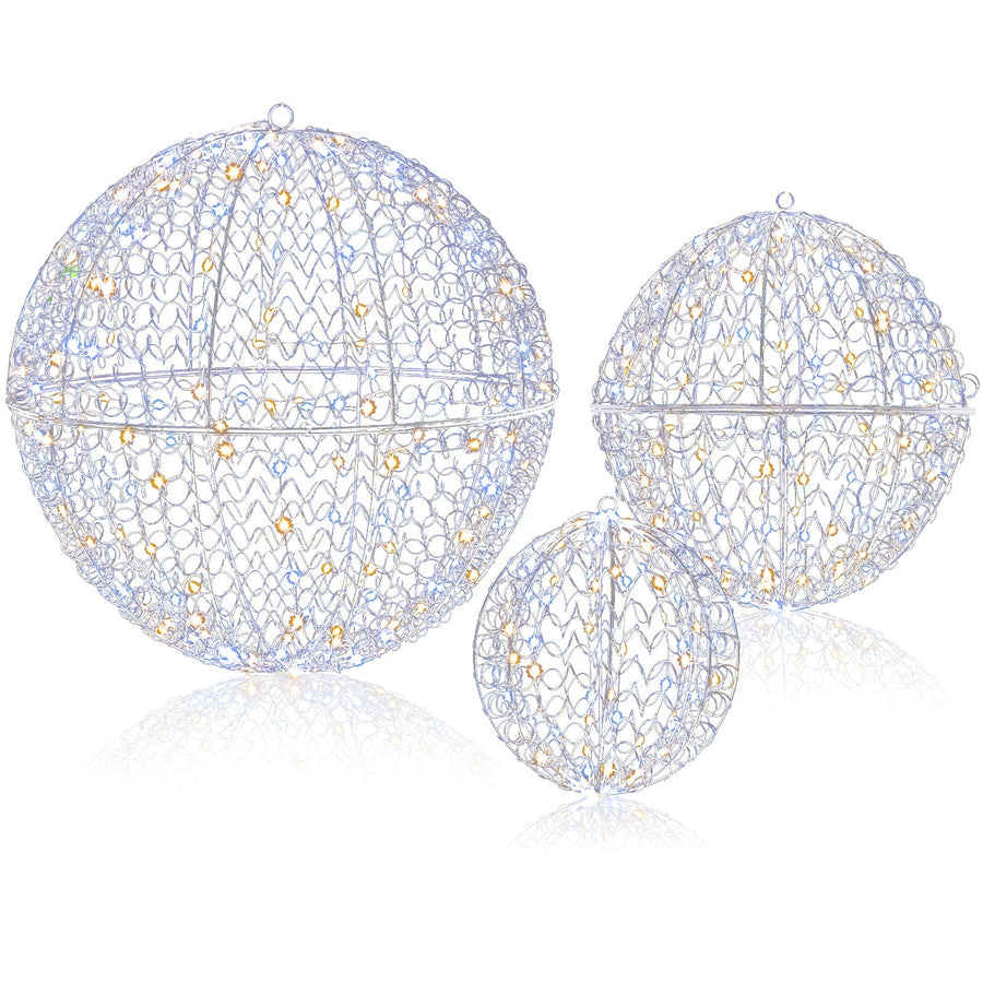 3 Pcs Lighted Christmas Balls Large Standing/Hanging Metal Sphere Lights with 435 LEDs