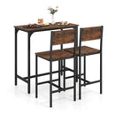 3 Piece Bar Table Set with Backrest and Footrest for Small Space