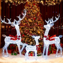 3-Piece Christmas Lighted Iridescent Reindeer Family Set with 215 Cold White LED Lights and Ground Stakes
