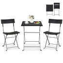3-Piece Folding Bistro Set with PE Wicker and Metal Frame