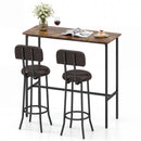 3-Piece Industrial Bar Table Set with 2 Upholstered Stools and Footrests for Dining Room
