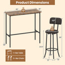 3-Piece Industrial Bar Table Set with 2 Upholstered Stools and Footrests for Dining Room