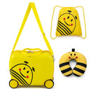 Kids Ride-On Luggage Set with Backpack and Headrest - Yellow