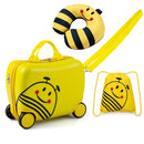 Kids Ride-On Luggage Set with Backpack and Headrest - Yellow