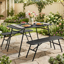 3-Piece Metal Patio Dining Set with Table and 2 Benches