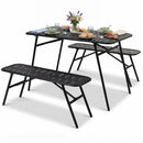 3-Piece Metal Patio Dining Set with Table and 2 Benches