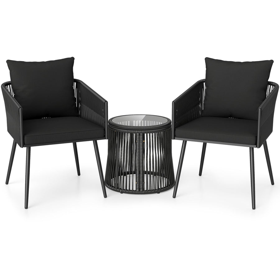 3-Piece Outdoor Furniture Set with Cushions for Porch Garden