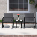 3 Piece Outdoor Rocking Bistro Set Porch Rocker Chairs with Tempered Glass Table-Gray