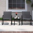 3 Piece Outdoor Rocking Bistro Set Porch Rocker Chairs with Tempered Glass Table-Gray