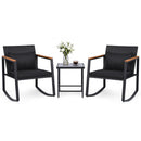 3-Piece Rocking Bistro Set with Cushions & Glass Table