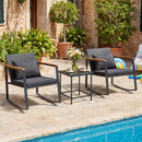 3-Piece Rocking Bistro Set with Cushions & Glass Table