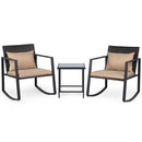3-Piece Rocking Bistro Set with Cushions & Glass Table