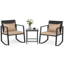 3-Piece Rocking Bistro Set with Cushions & Glass Table