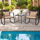 3-Piece Rocking Bistro Set with Cushions & Glass Table