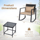 3-Piece Rocking Bistro Set with Cushions & Glass Table