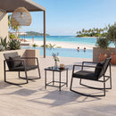 3-Piece Rocking Bistro Set with Cushions & Glass Table