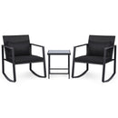 3-Piece Rocking Bistro Set with Cushions & Glass Table