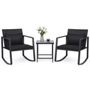 3-Piece Rocking Bistro Set with Cushions & Glass Table