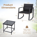 3-Piece Rocking Bistro Set with Cushions & Glass Table